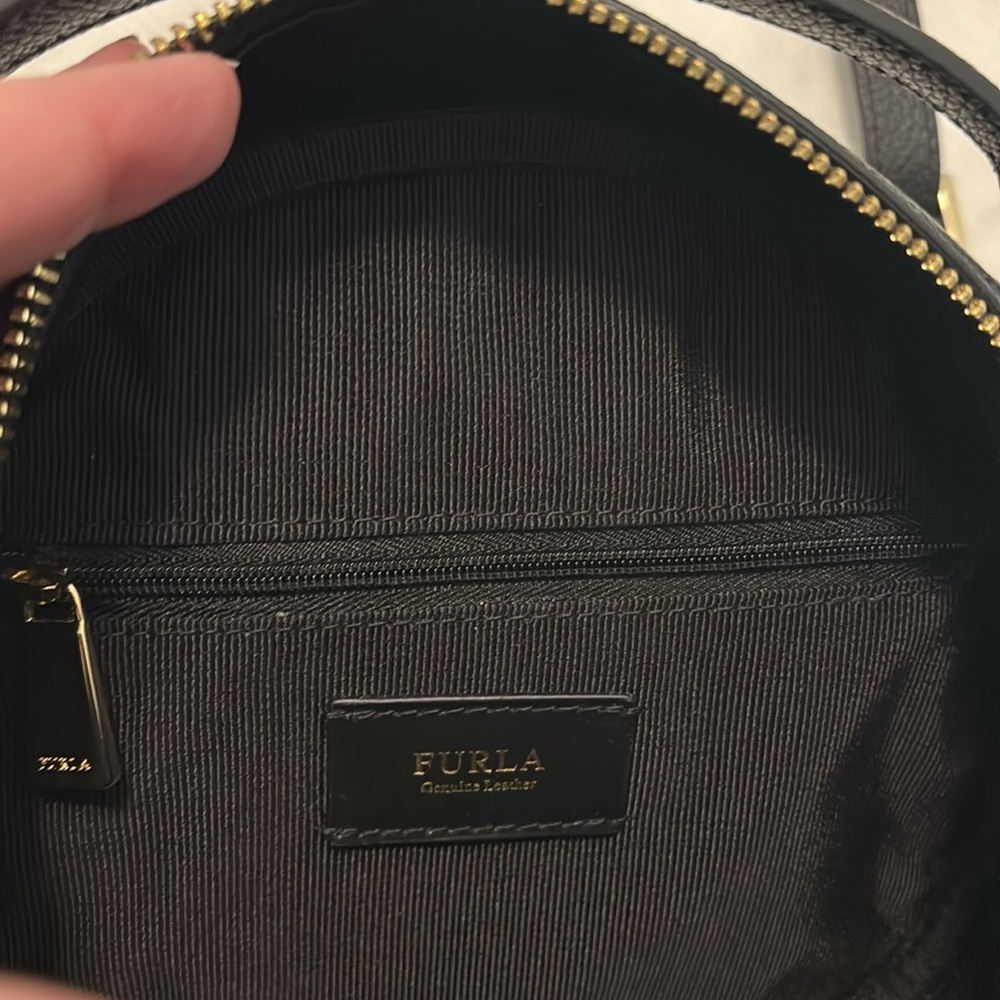Furla Dotty Black w/gold accents Leather Crossbody small Bag top handle designer - Picture 7 of 14